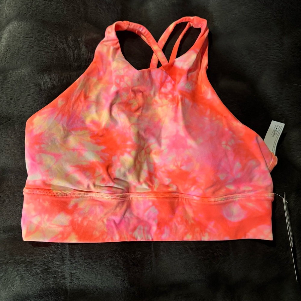 Lululemon High Neck Long Line Energy Bra Tie Dye Neon NWT